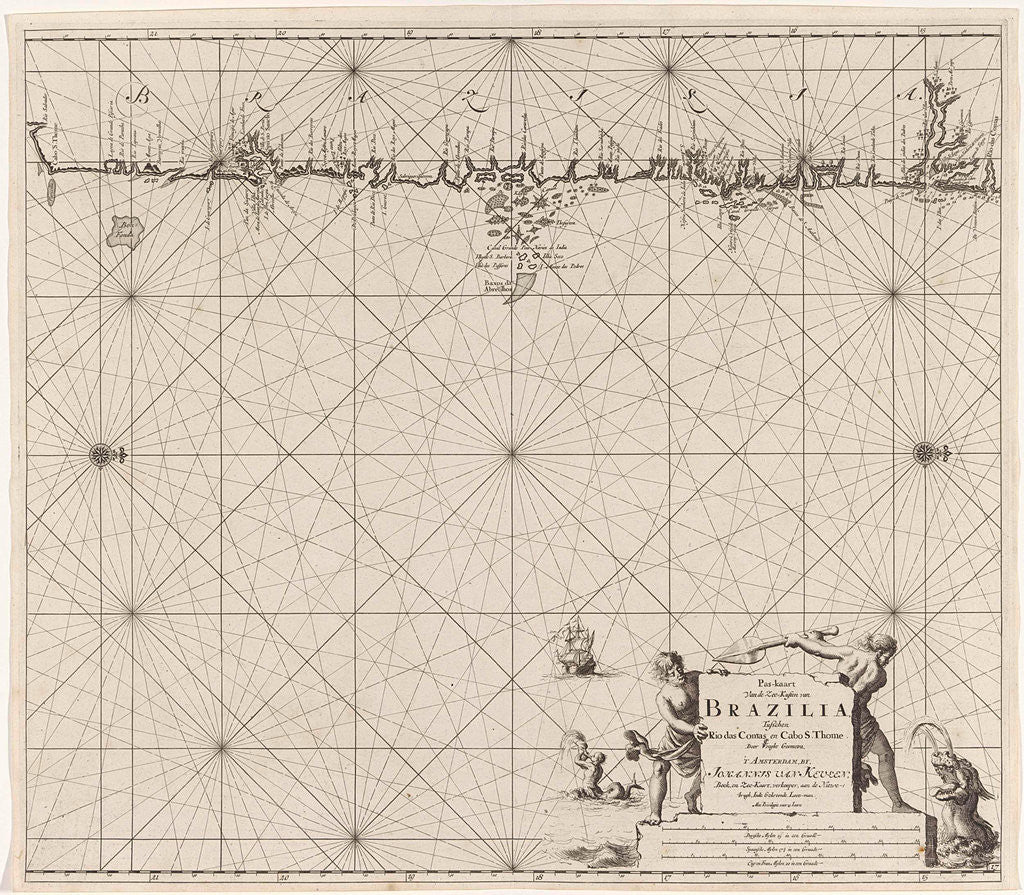 Detail of Sea map of part of the coast of Brazil by Johannes van Keulen I