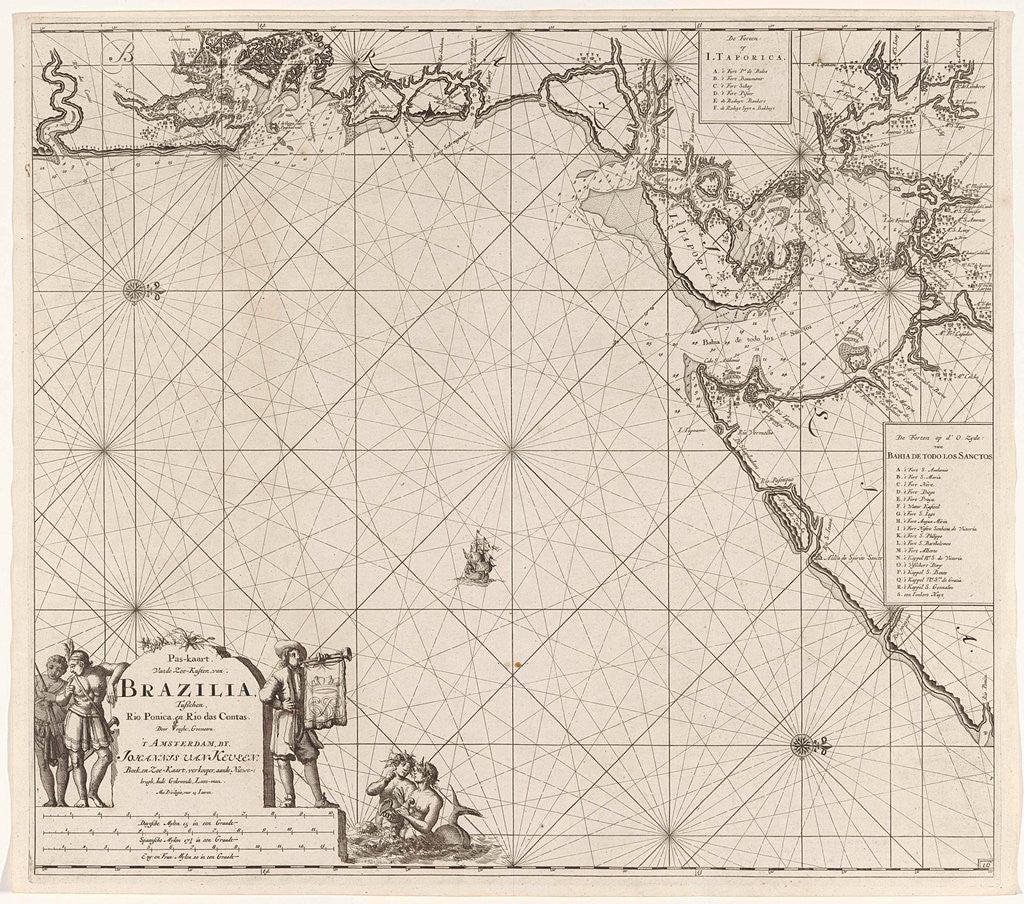 Detail of Sea chart of part of the coast of Brazil in the Most Holy Bay by Johannes van Keulen I