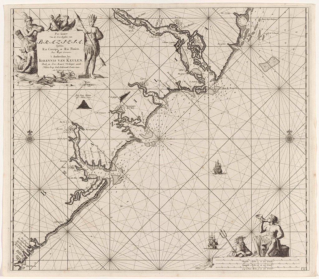 Detail of Sea chart of part of the coast of Brazil by Johannes van Keulen I