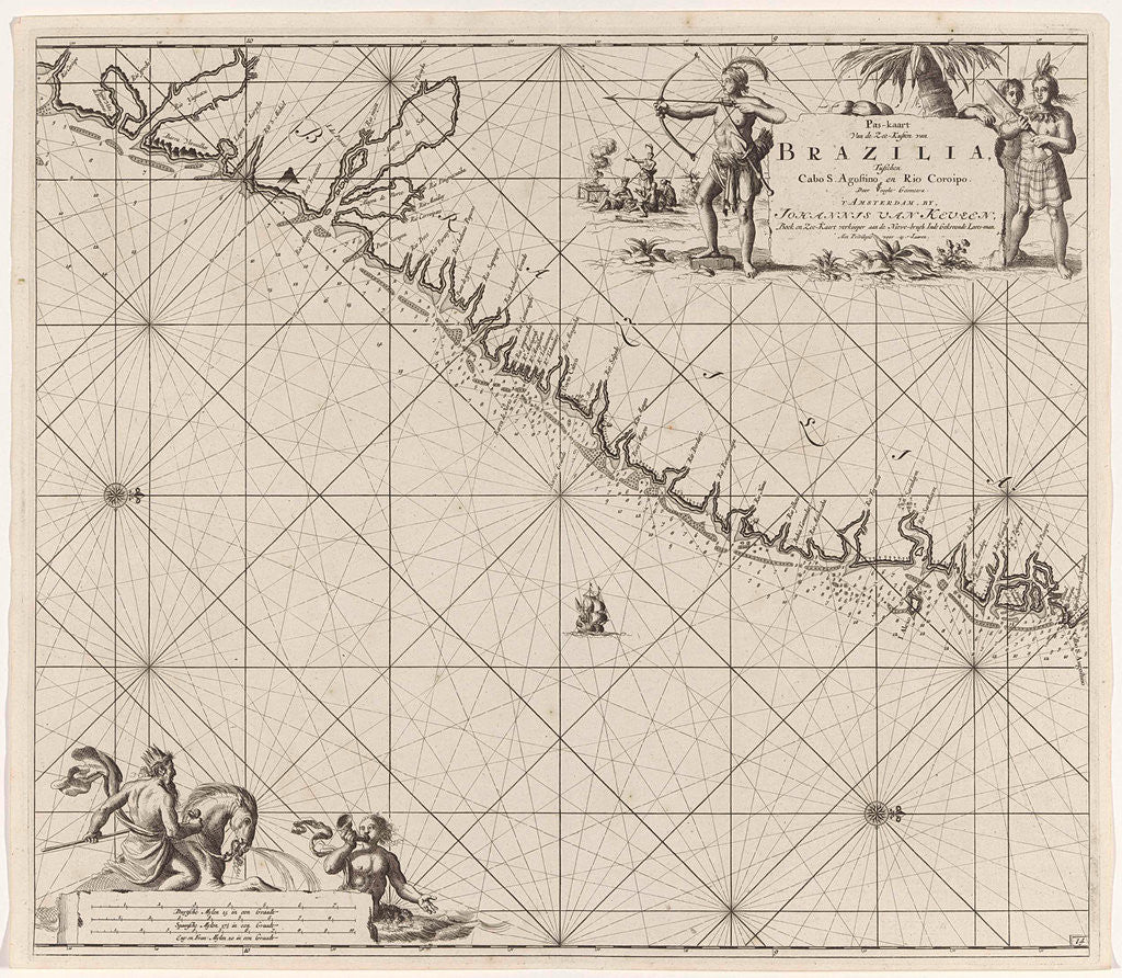 Detail of Sea chart of part of the east coast of Brazil by Johannes van Keulen I