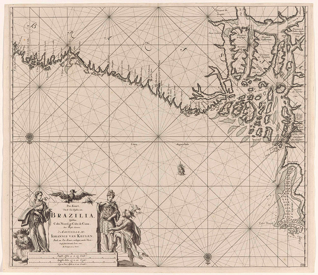 Detail of Sea chart of part of the coast of Brazil with the delta of the Amazon river by Johannes van Keulen I