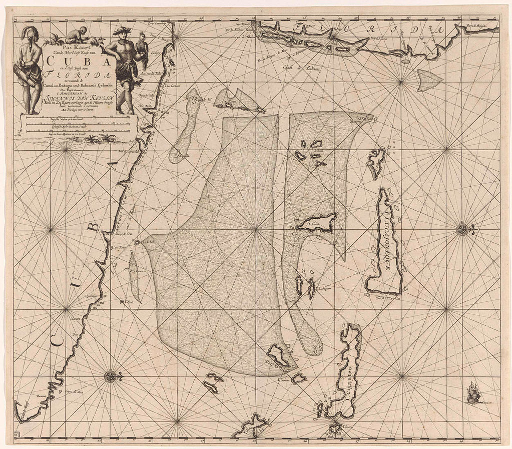 Detail of Sea chart of part of southeastern Florida and northeast of Cuba by Johannes van Keulen I