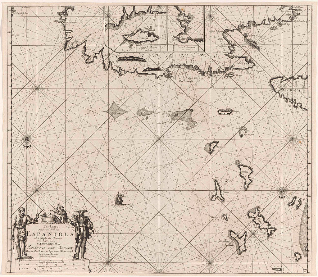 Detail of Sea chart of the north coast of Hispaniola, with two insert cards by Johannes van Keulen I