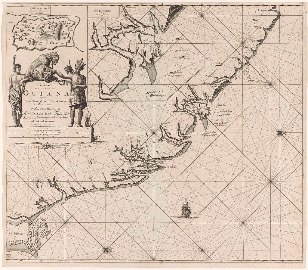 Detail of Sea chart of the coast of French Guiana by Johannes van Keulen I