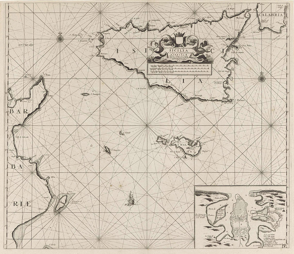 Detail of Map of the islands of Sicily and Malta and part of the coast of Tunisia by Anonymous