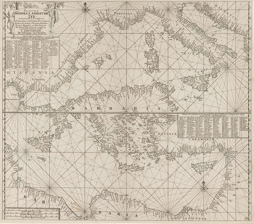 Detail of the Mediterranean Sea Map with over the western and the eastern part under by Anonymous