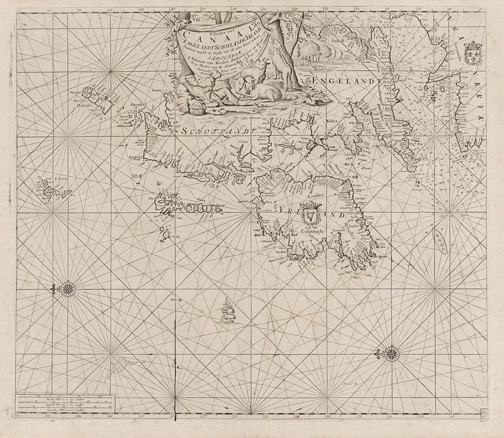 Detail of Sea chart of the coast of Ireland, Scotland, England and France by Johannes van Keulen I