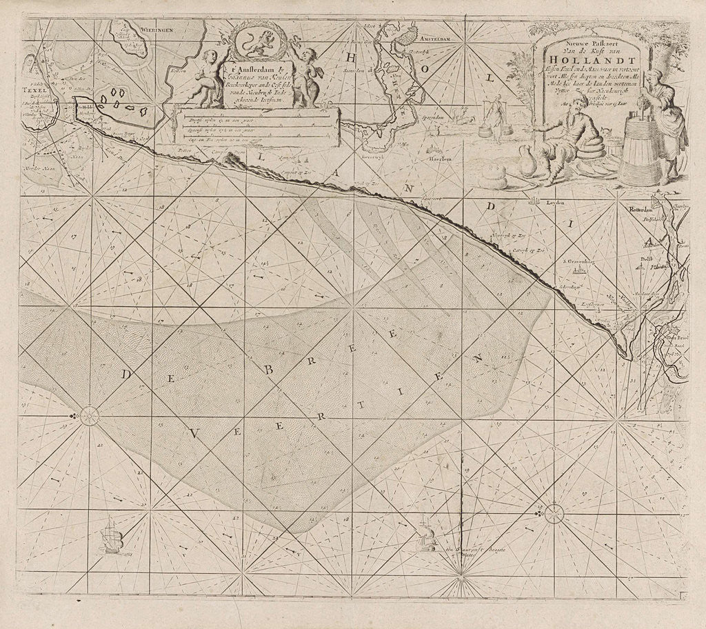 Detail of Sea chart of the coast of Holland between Texel and the Meuse by Johannes van Keulen I
