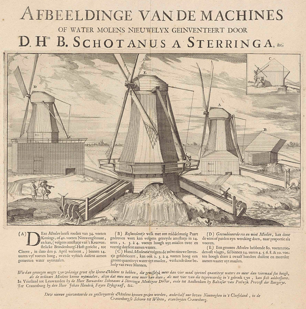 Detail of Four mills Kleef by Caspar Luyken