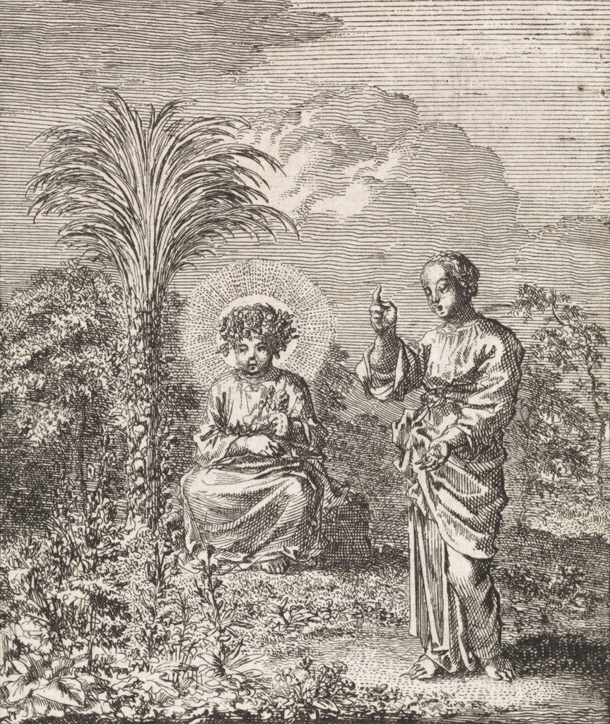 Detail of Christ and the personified soul contemplate nature by Jan Luyken