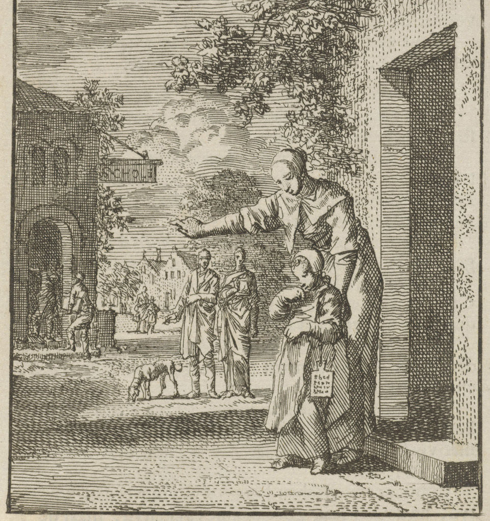 Detail of Mother points her child to a school by Cornelis van der Sys