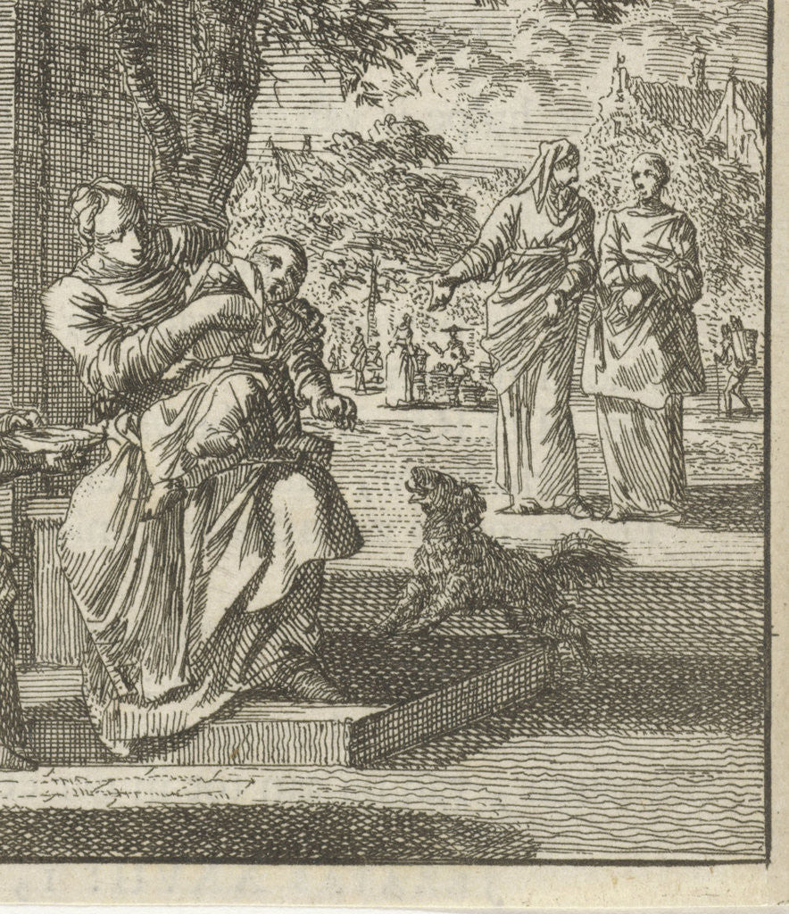 Detail of Mother washes her child on the sidewalk in front of the house by Cornelis van der Sys