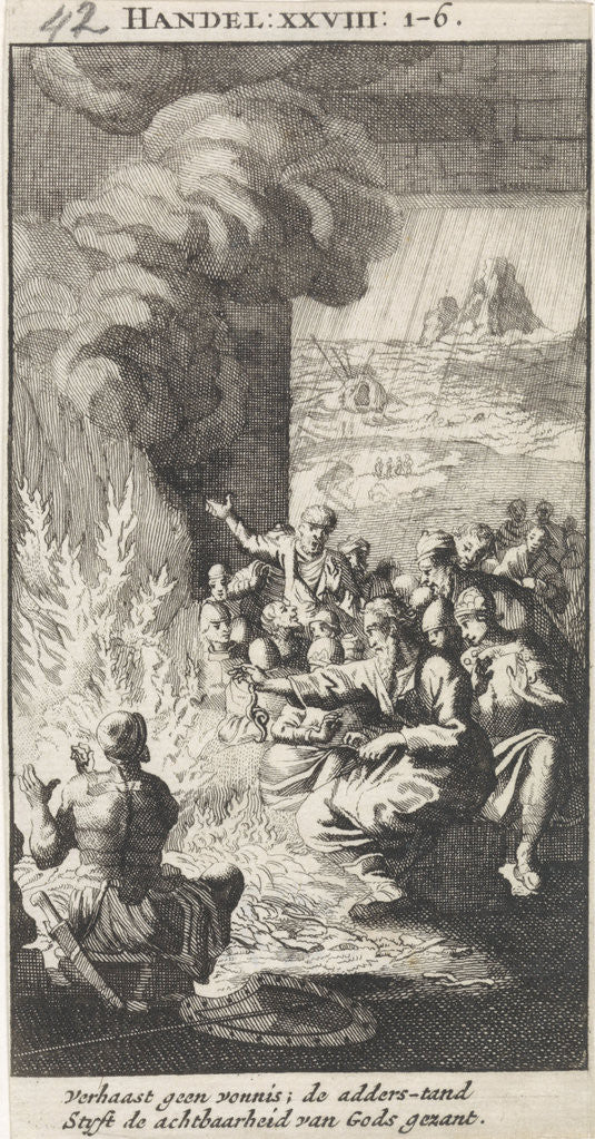 Detail of Paul shakes the snake off into the fire by Anonymous