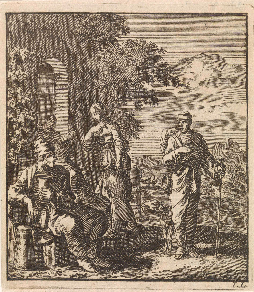 Detail of Seated man with cup and can turns from a thirsty hiker by Pieter Arentsz & Cornelis van der Sys II