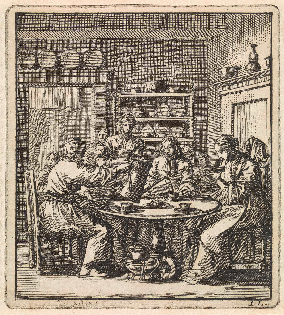Detail of People sit at a table drinking coffee by Pieter Arentsz & Cornelis van der Sys II