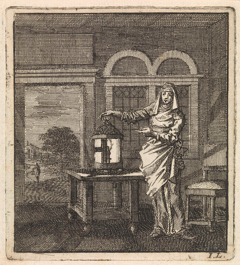 Detail of Woman puts a lantern on a table by Pieter Arentsz & Cornelis van der Sys II