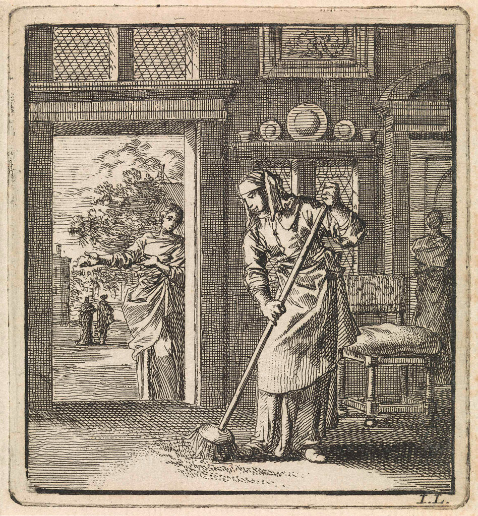 Detail of Woman sweeps the floor of a house by Pieter Arentsz & Cornelis van der Sys II