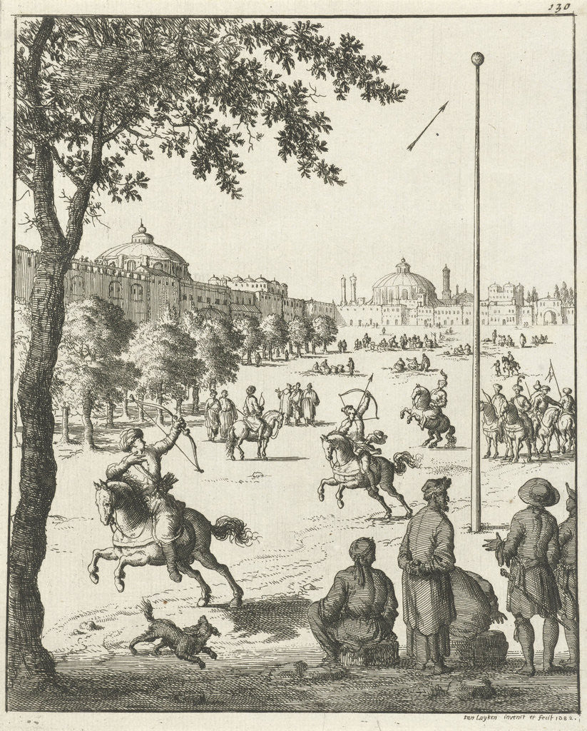 Detail of Persians on horseback practicing with bow and arrow by Pieter Jansz