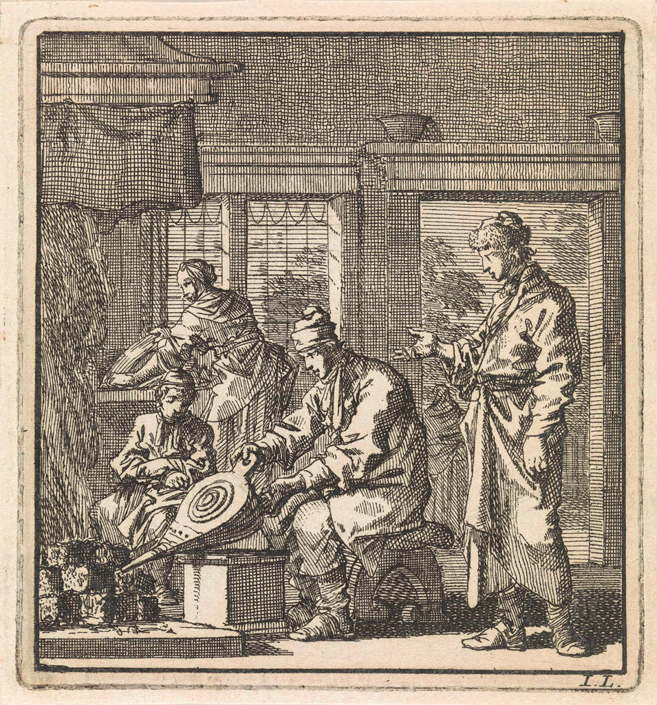 Detail of Man stokes the fire with a bellows by Pieter Arentsz & Cornelis van der Sys II