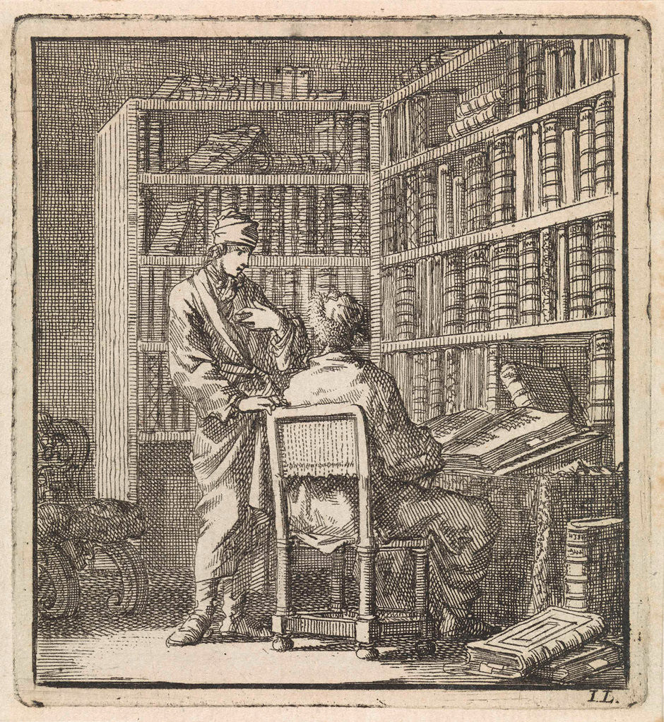Detail of Two men in a bookcase by Pieter Arentsz & Cornelis van der Sys II