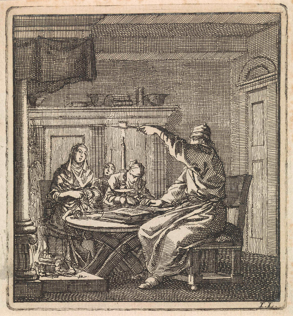 Detail of Man extinguishes a candle with a candle snuffer by Pieter Arentsz & Cornelis van der Sys II