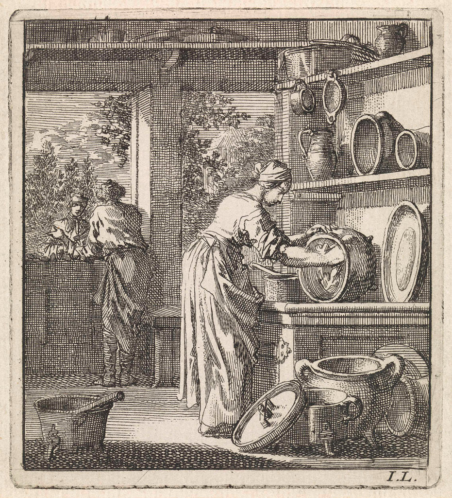 Detail of Woman cleans a pot by Pieter Arentsz & Cornelis van der Sys II