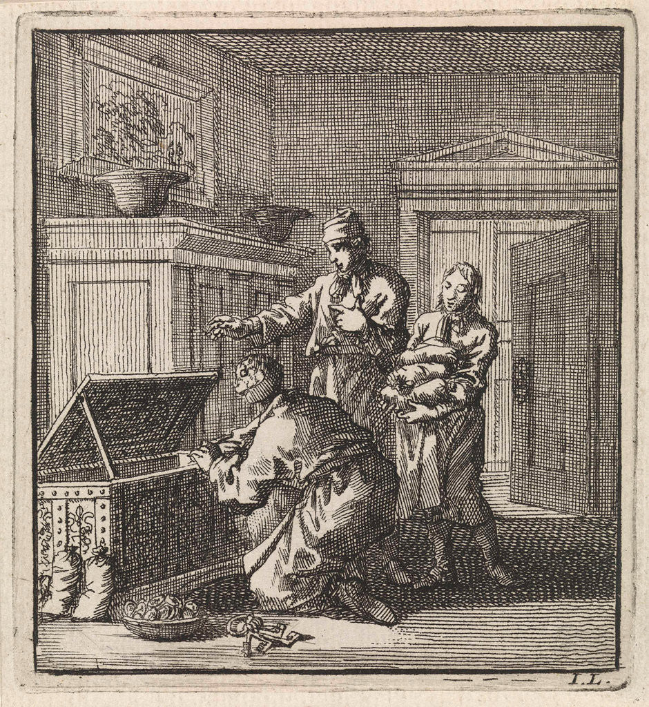 Detail of Three men near a money box by Pieter Arentsz & Cornelis van der Sys II