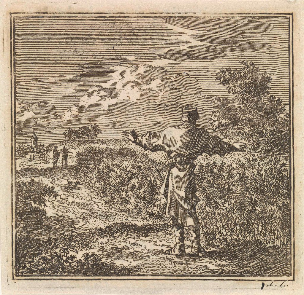 Detail of Man overlooks a rapeseed field by Pieter Arentsz & Cornelis van der Sys II