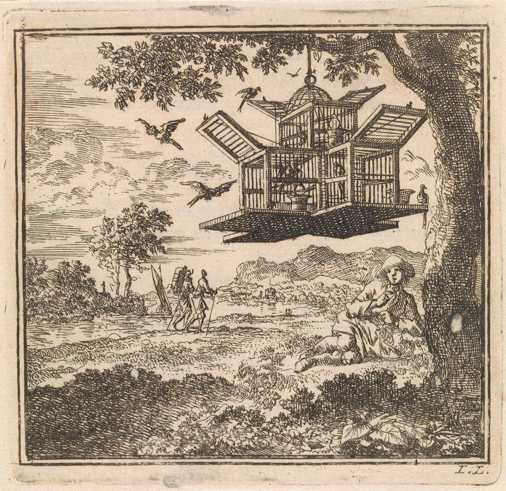 Detail of On a tree hangs a birdcage by Pieter Arentsz & Cornelis van der Sys II
