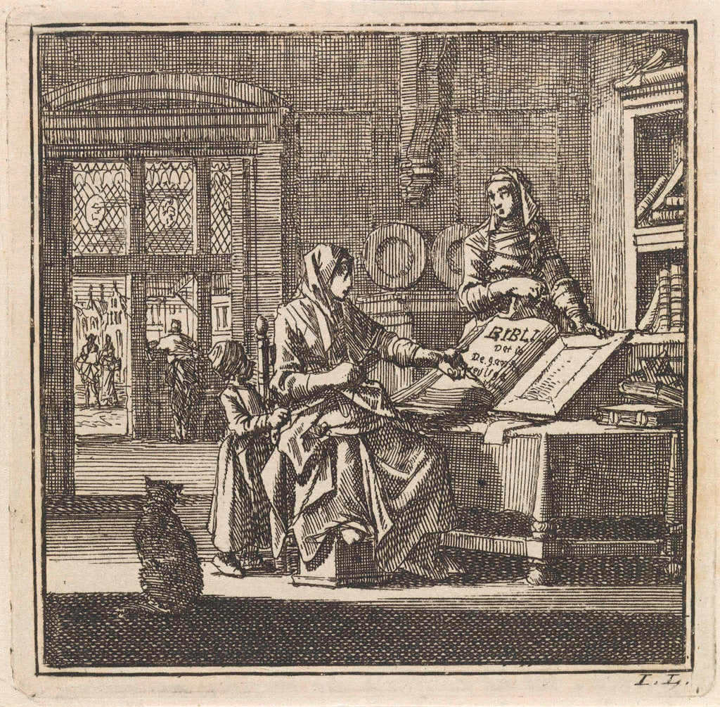 Detail of Two women stand near an open bible by Pieter Arentsz & Cornelis van der Sys II