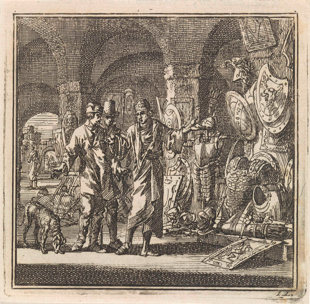 Detail of Man shows two men exhibited weapons by Arentsz & Pieter Cornelis van der Sys II