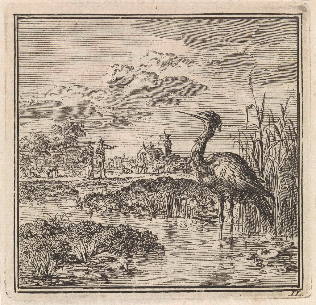 Detail of Heron in a pond by Pieter Arentsz & Cornelis van der Sys II