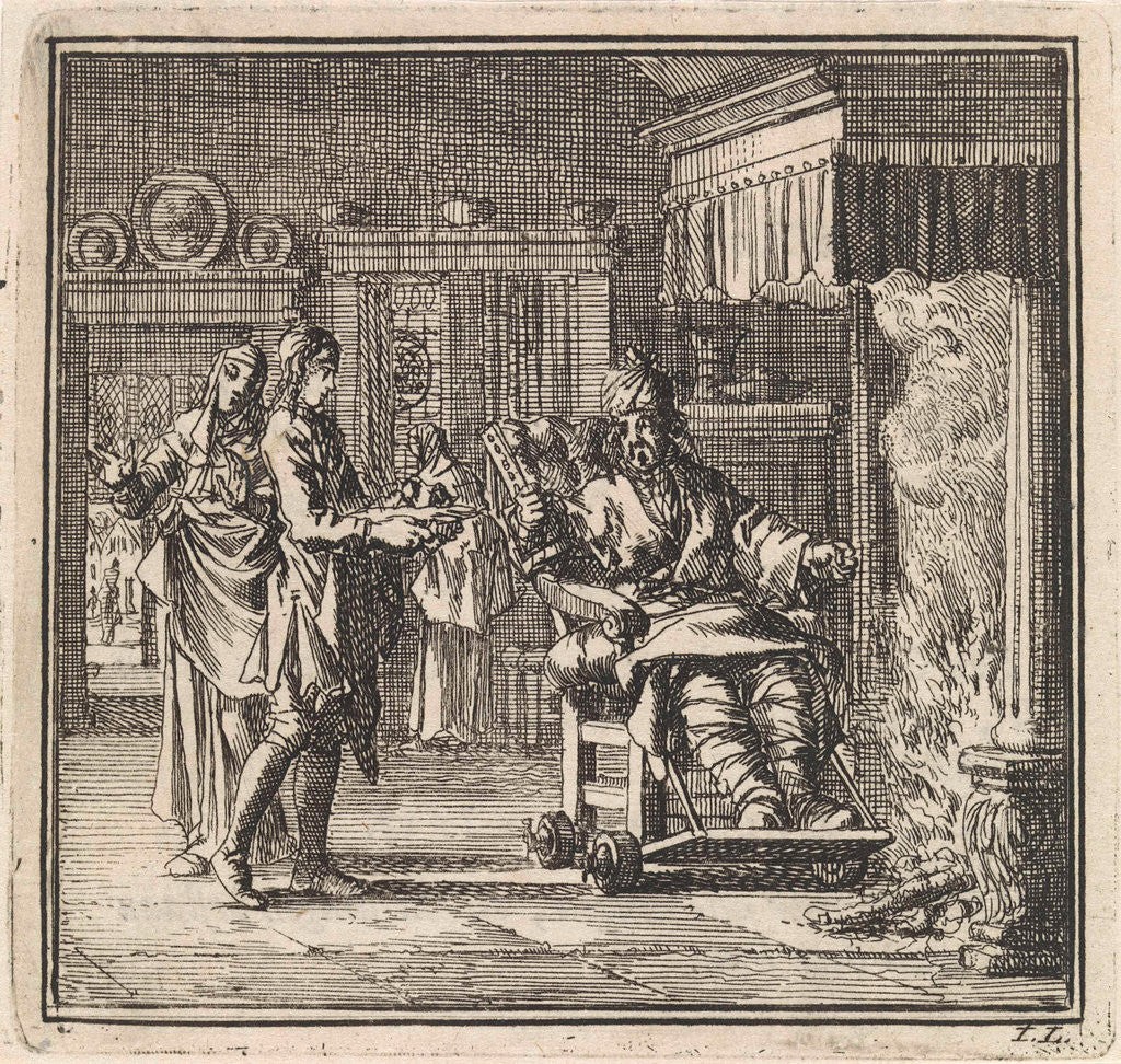 Detail of Man with gout gets food served at the fireplace by Pieter Arentsz & Cornelis van der Sys II