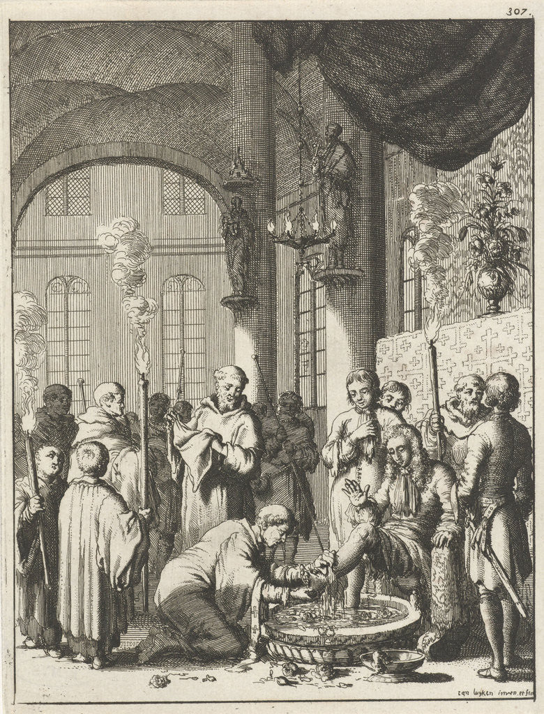 Detail of Foot Washing of the travelers in a monastery in Jerusalem by Jan Luyken