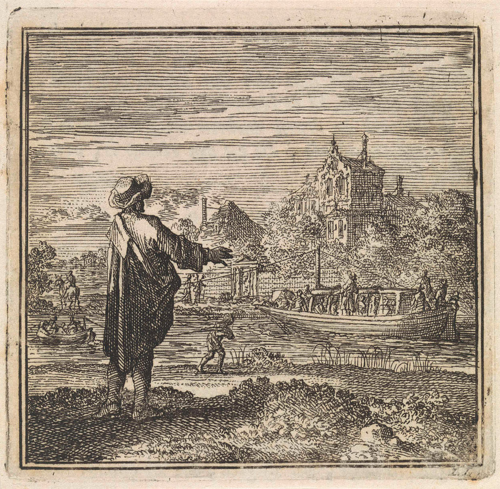 Detail of On the waterfront a man watches a barge by Pieter Arentsz & Cornelis van der Sys II