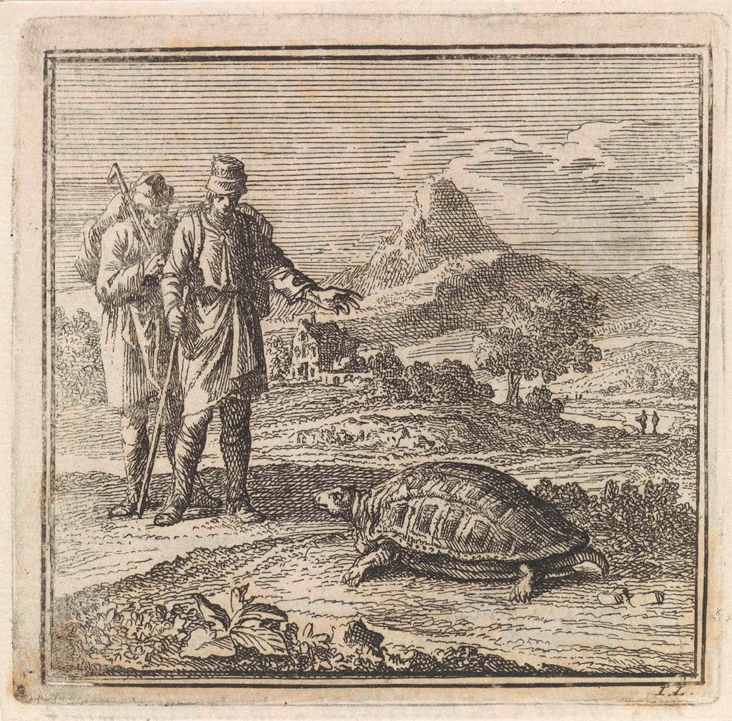 Detail of Two travelers admire a turtle by Pieter Arentsz & Cornelis van der Sys II