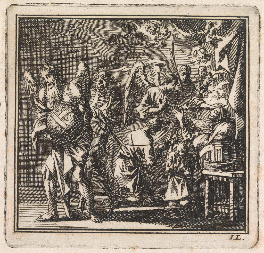 Detail of Death is about to cut the thread of life of a dying woman by Cornelis van der Sys II