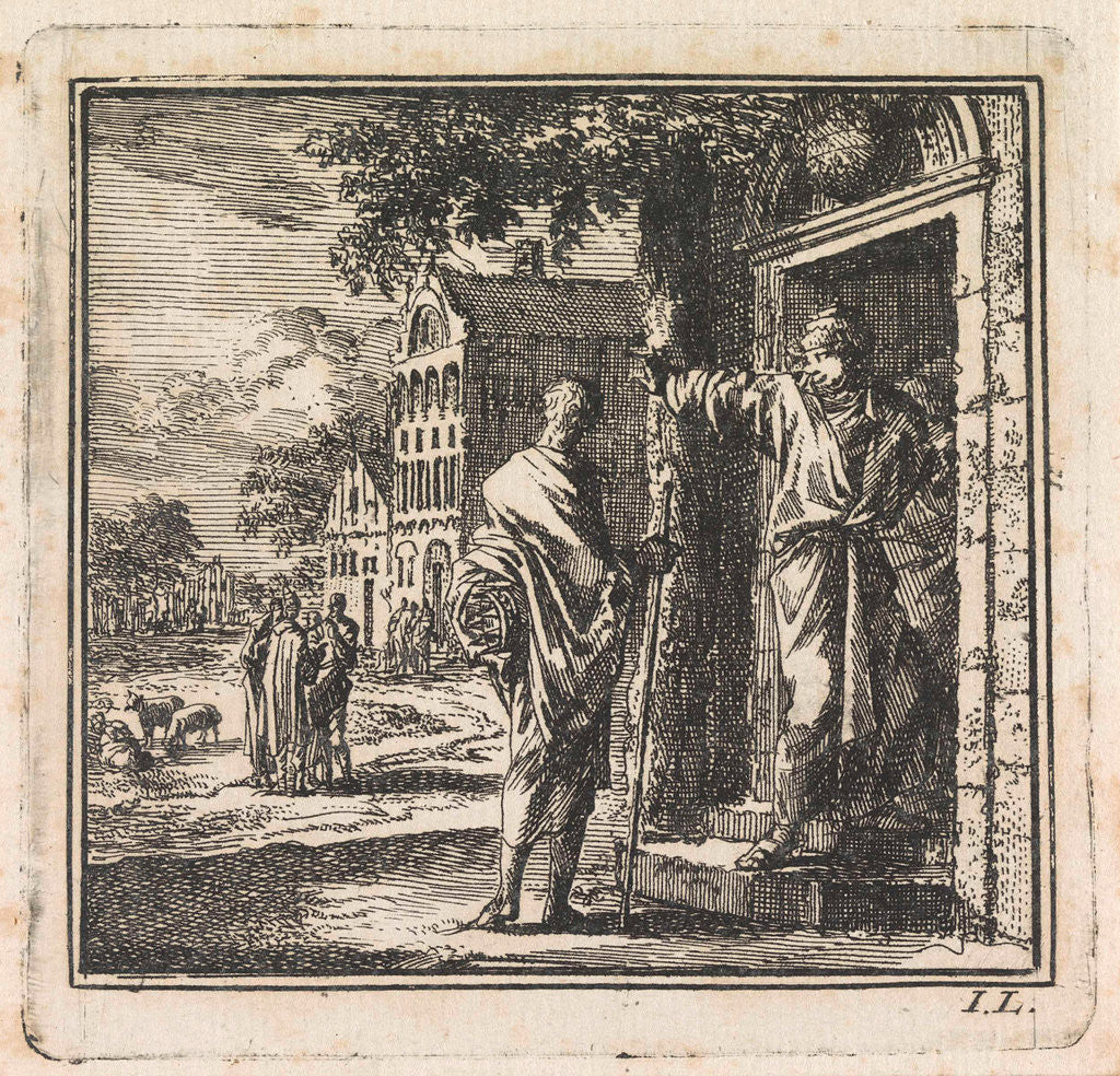 Detail of Man is denied access to a house by Pieter Arentsz & Cornelis van der Sys II