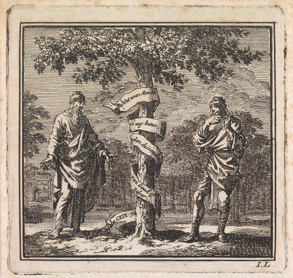 Detail of Old and young man in a tree with ribbon by Pieter Arentsz & Cornelis van der Sys II