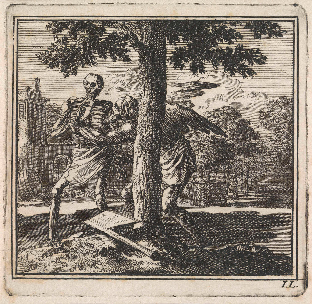 Detail of Father Time keeps death from chopping down a tree by Pieter Arentsz & Cornelis van der Sys II
