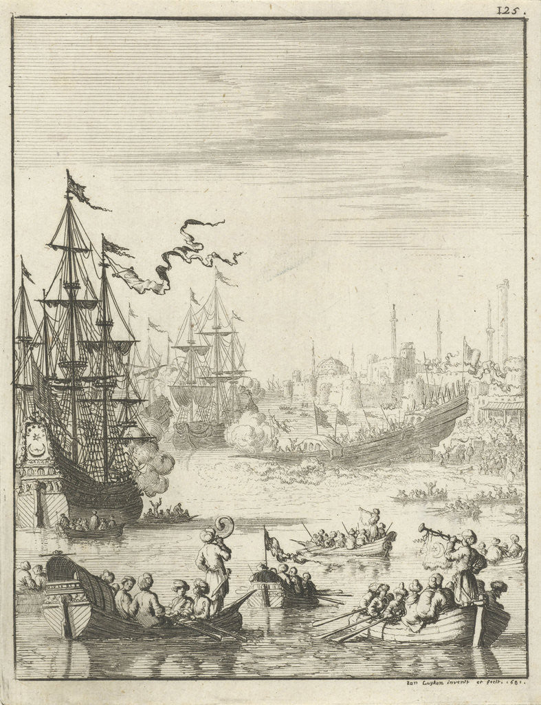 Detail of Turkish galley is launched by Jan Luyken