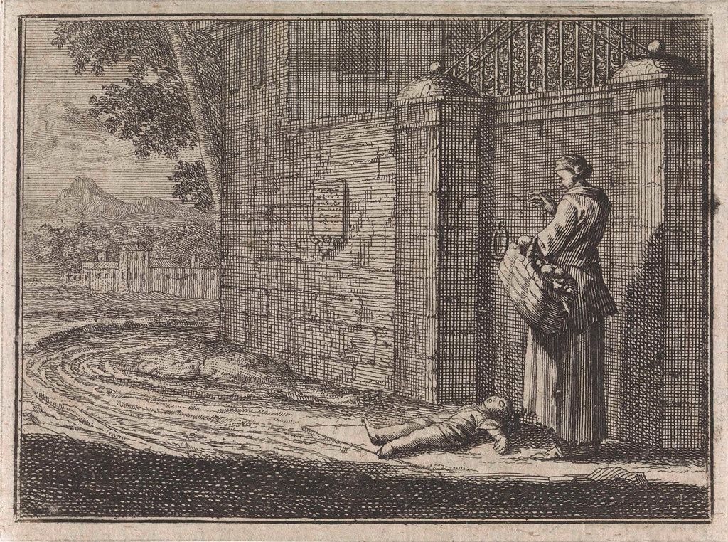 Detail of Fruit Vendor lays her dead child before the castle of Lille, France by Frantz Martin Hertzen