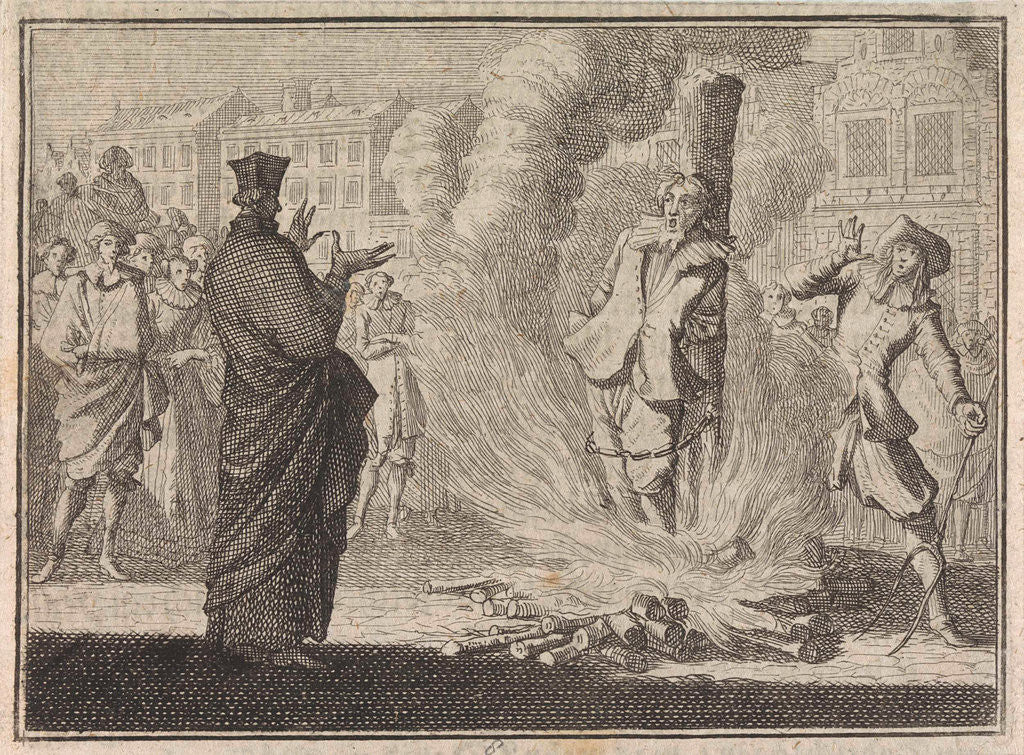 Detail of Man is burned alive while a clergyman talks to him by Frantz Martin Hertzen
