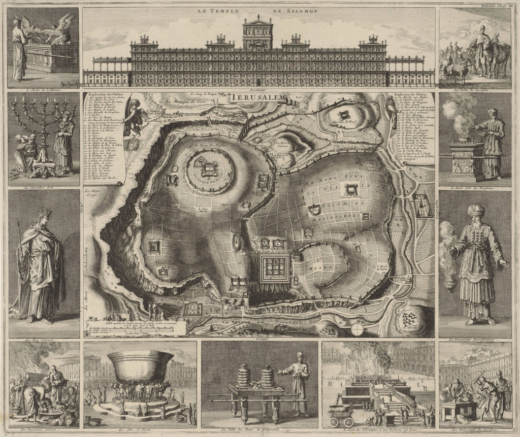 Detail of Jerusalem Map with around twelve images by Pieter Mortier