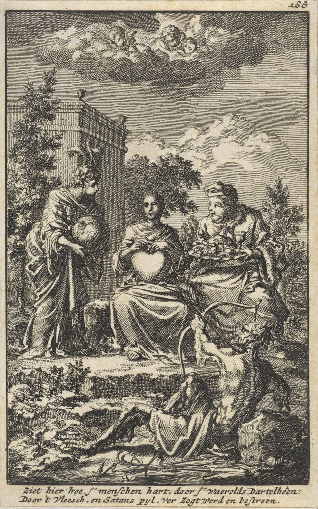 Detail of Woman holding a heart in her hands, sitting between the World and Lust by Jacob van Royen