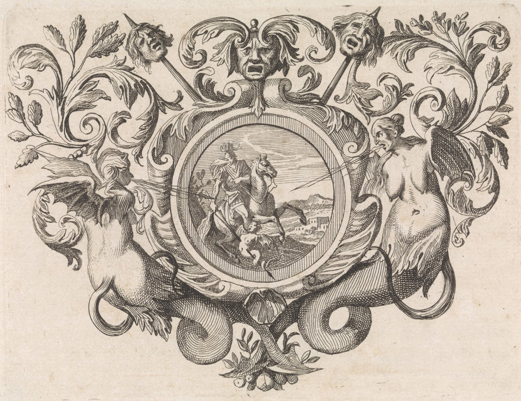 Detail of St George on horseback piercing a devil by Jacob Lindenberg