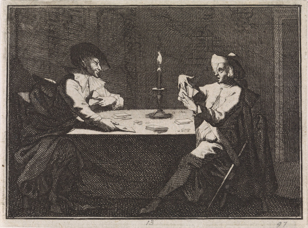 Detail of Card game between a young man and the devil by Christoph Weigel