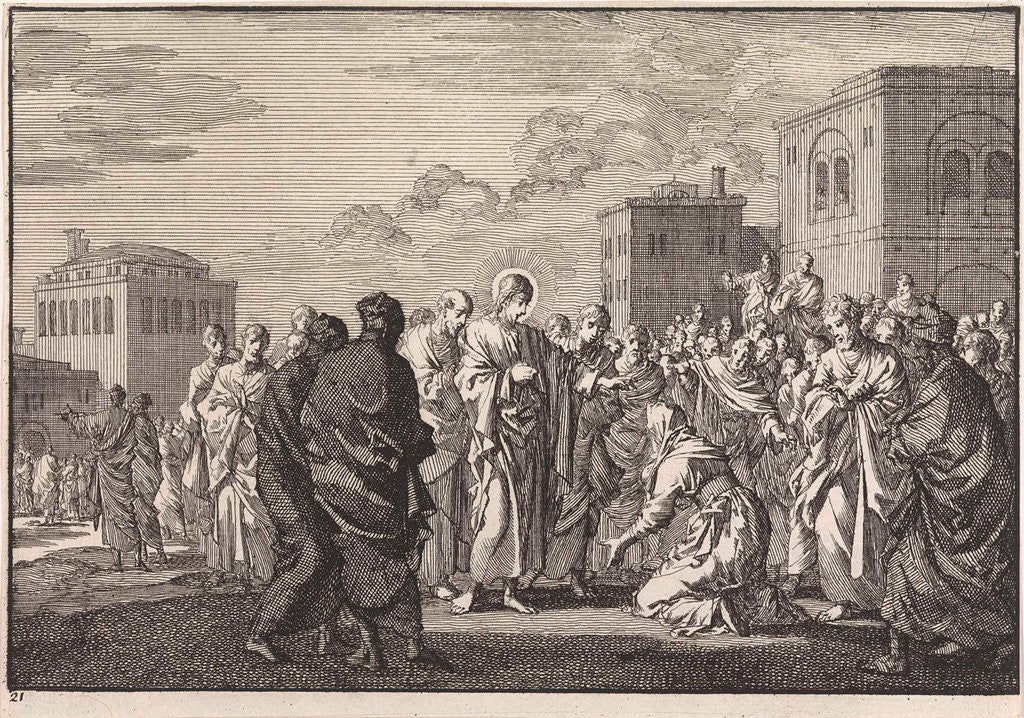 Detail of Healing of a woman suffering from hemorrhages by Pieter Mortier