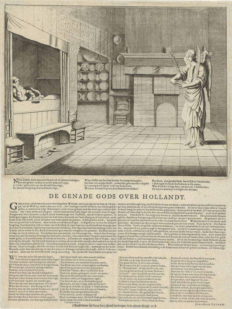 Detail of Appearance of an angel to the widow Jill Claes by Jan Luyken