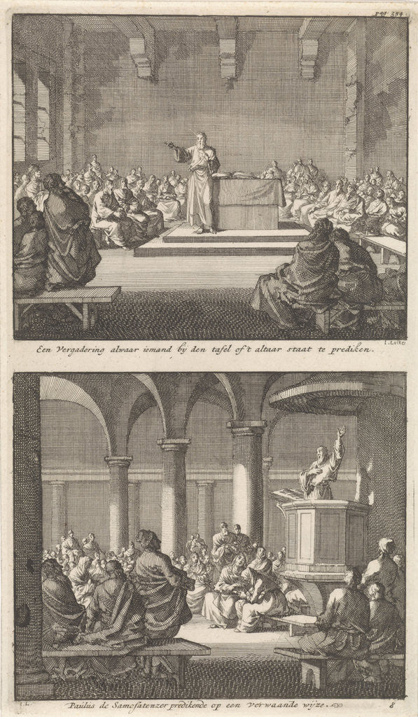 Detail of Sermon by a priest at an altar and Paul of Samosata preaching to the early Christian community by Jacobus van Hardenberg